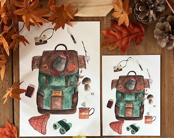 Postcard and Poster Illustration "my hiking bag" (A6 and A5)