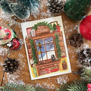 Illustration "Noël par la fenêtre" au format A6 et A4