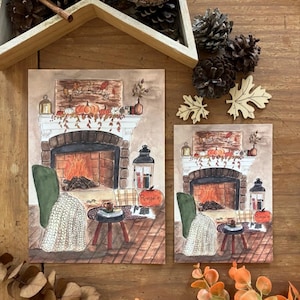Postcard and Poster Illustration "Cozy atmosphere by the fireside" (A6 and A5)