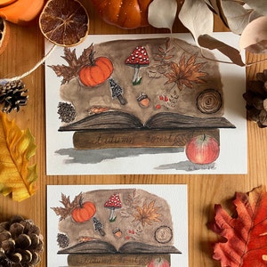 Carte Postale et Affiche Illustration "Livre ouvert Autumn Forest"(A5 et A6)