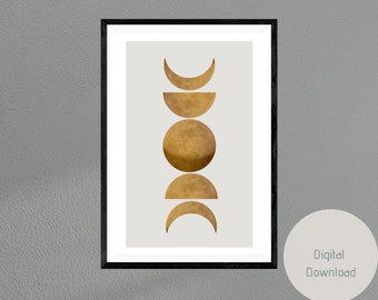 Printable Moon phase Wall Art | Boho Celestial home decor with a lot of detail