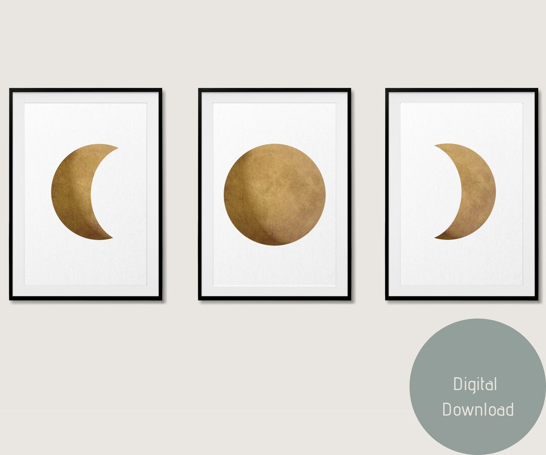 3 Piece Moon Phase Wall Art | Boho Home Decor | Celestial Art Print - Etsy