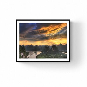 Li River Sunset Print – Laozhai Hill Xingping Photography – Chinese Landscape Wall Art – Yangshuo Karst Mountains Poster – Oriental Nature