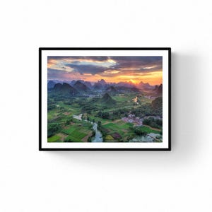 Epic Sunset at Cuiping – China Nature Landscape Wall Art – Yangshuo sunset mountain Print – Scenic Wall Decor -  Karst Hills Photography