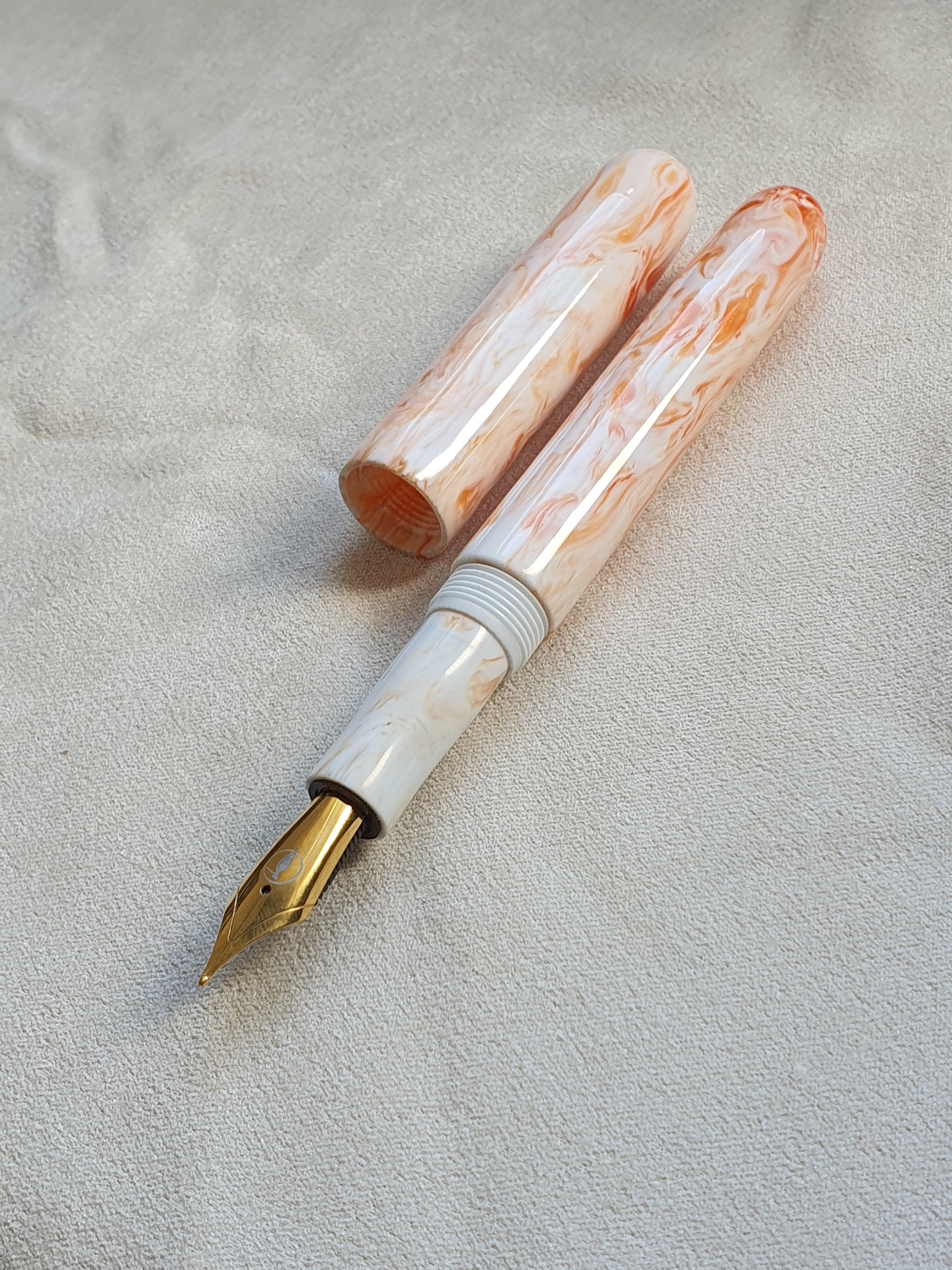 Artisan Handmade Fountain Pen With Rollstop Choice of JOWO 6 Nib Brown  White and Amber Colorshift Resin 