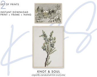 Neutral Winter Gallery Wall Set of 2 | Vintage Holiday Christmas Decor SET  | Digital PRINTABLE Digital Download | 186