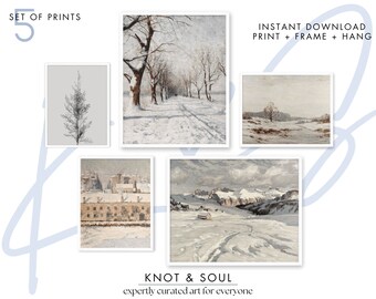 Winter Prints Gallery Wall Set of 5 | Vintage Holiday Christmas art SET  | Digital PRINTABLE Digital Download | 185