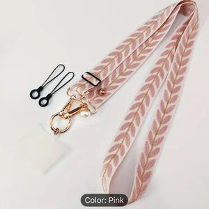 Adjustable Crossbody Long Mobile Phone Lanyard Wide Cloth Neckband Strap Rope Women&#39;s Pearl Hanging