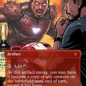 May include: A red and black Magic: The Gathering card with the title "Cursed Mirror". The card is an artifact that costs 2 mana and has the ability to add a red mana to your mana pool. The card also has the ability to become a copy of any creature on the battlefield until the end of your turn, except it has haste.