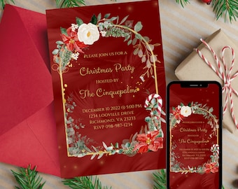 Christmas Party Electronic Invitation Template, Animated Holiday Invite (Digital Download)