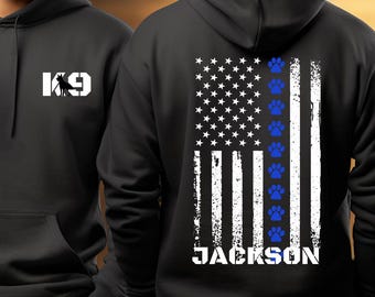 Felpa personalizzata con scritta "Thin Blue Line" (Linea Blu Sottile) per cani poliziotto: un regalo perfetto per le forze dell'ordine.