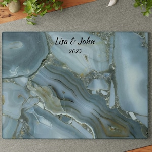 Personalized glass Cutting Board blue Marble look background Decorative Tempered Glass Chopping Board or cheese tray