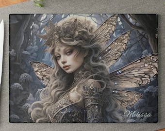 Personalized Fairy Cutting Board, Decorative Tempered Glass Cheese Tray