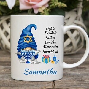 Mugs personalized Hanukkah Hot Chocolate Mug  Hanukkah Coffee Mug  Hanukkah Gnome mug 15 oz
