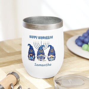 Personalized gift Tumbler, Personalized Hanukkah Gnomies Wine Tumbler, Chanukah Wine Tumbler, Custom Hanukkah Mug