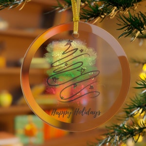 Ornaments, Glass Christmas Ornament, Christmas Tree Happy Holidays ornament
