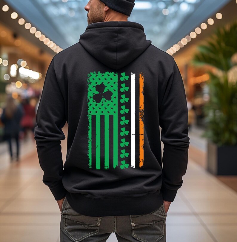 St. Patrick's Day Shamrock Hoodie: American Irish Flag Sweatshirt image 2