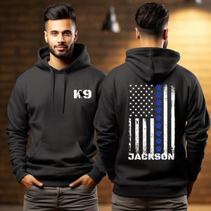 Police K9 Personalized Thin Blue Line Hoodie, Law Enforcement Sweatshirt, Custom Police Officer Gift, Back the Blue Apparel, Thin Blue Line