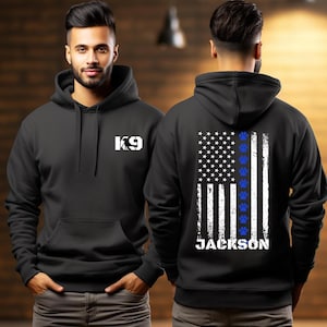 Police K9 Labrador Retriever Personalized Thin Blue Line Hoodie, Law Enforcement Sweatshirt, Police Officer Gift, Back the Blue Apparel