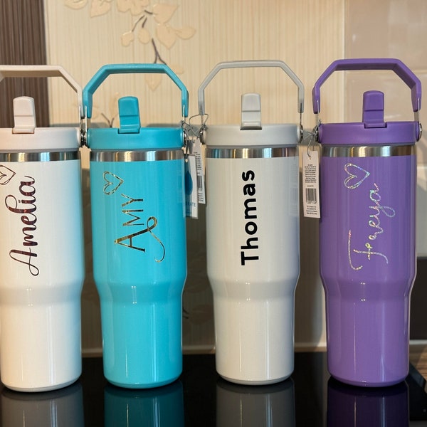 Personalised 30oz Travel Tumblers with Lid and built in flip Straw Perfect Gift