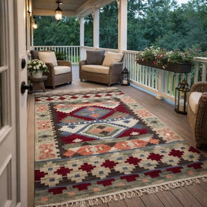 Handgewebter Kelim Teppich, Tribal Geometrisches Diamant Boho-Dekor