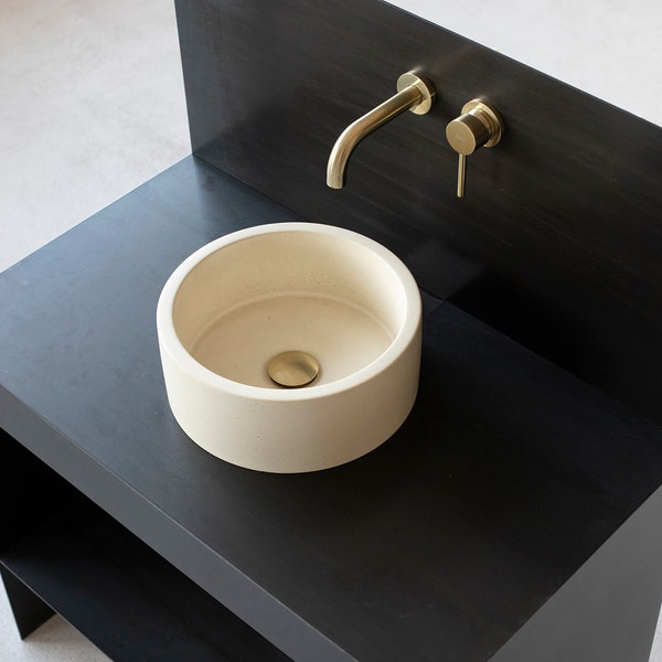 Small Concrete sink | Wash basin | Round sink | Beige | D32cm D12 1/2 inch | D25cm. 10 inch.