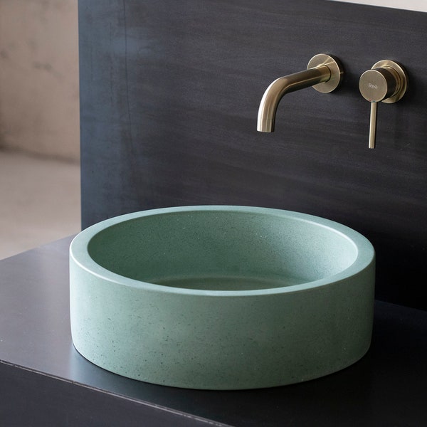 Round concrete sink | Wash basin | Sizes: D40cm D36cm D32cm D25cm | MINT GREEN