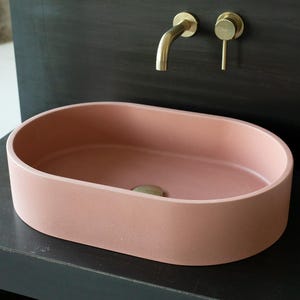 Large oval concrete sink Powder room basin Concrete vessel sink Peachy Pink BTN106