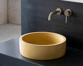 Évier en béton | Lavabo | Évier rond | Jaune | Dimensions : P40 cm P36 cm P32 cm P25 cm