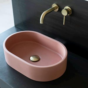 Small Oval concrete sink, Countertop washbasin in Peachy Pink BTN106