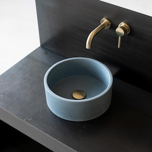 Lavabo pequeño. Fregadero minimalista de hormigón. Azul marino. D32 cm