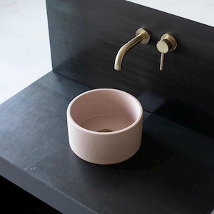 Small Wash basin. Powder room concrete sink. Light Pink BTN113. D25cm