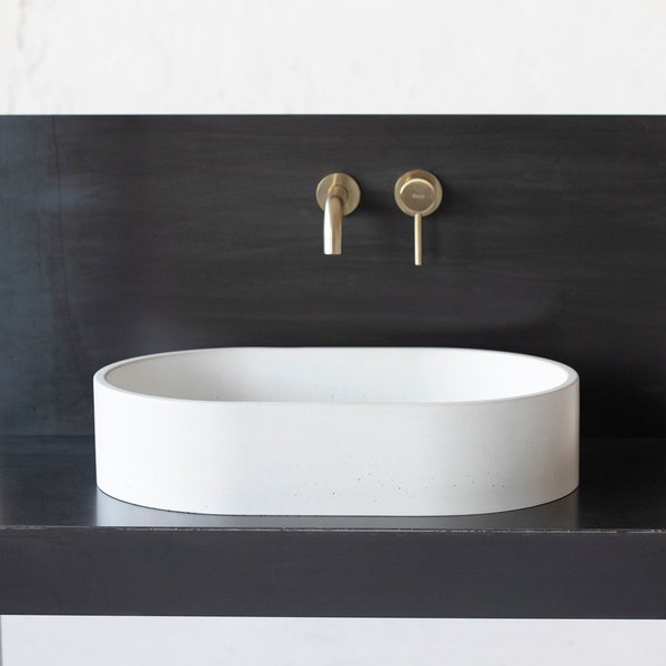 Oval concrete sink | Wash basin | Vessel sink | Off white | 58x38 cm. 22 3/4 x 15 inch.