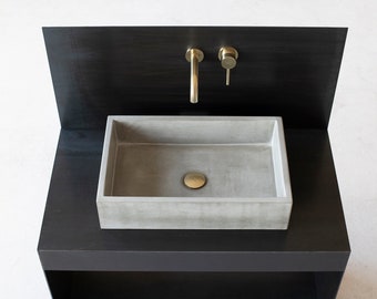 Rectangular concrete sink | Wash basin | Vessel sink | Natural Grey | 55x35 cm. 21 3/4 x 12 3/4 inch.