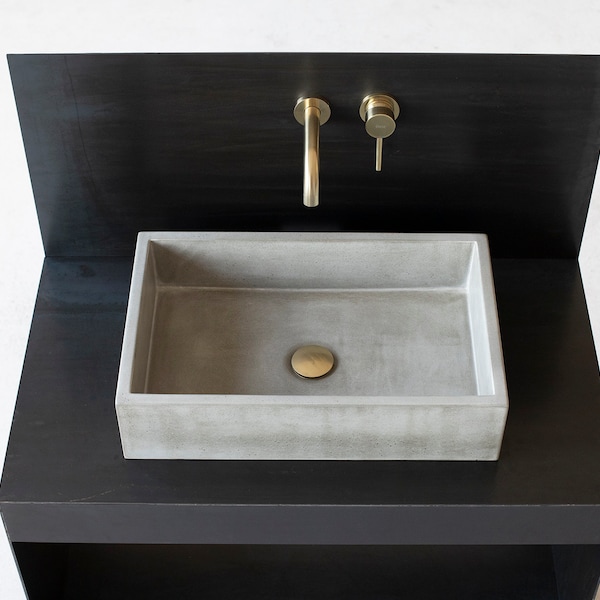 Rectangular concrete sink | Wash basin | Vessel sink | Natural Grey | 55x35 cm. 21 3/4 x 12 3/4 inch.