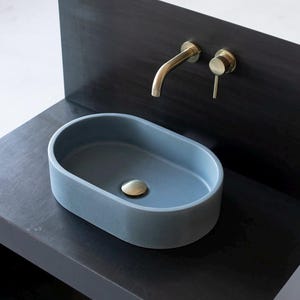 Small Oval concrete sink, Countertop washbasin in Navy Blue BTN109