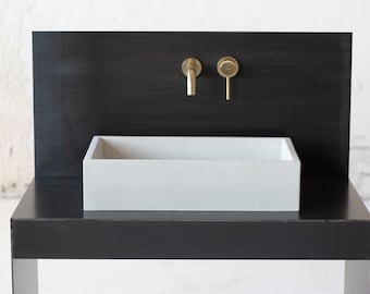 Rectangular concrete sink | Wash basin | Vessel sink | Off white | 55x35 cm. 21 3/4 x 12 3/4 inch.