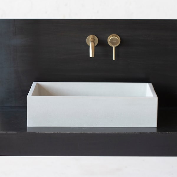 Rectangular concrete sink | Wash basin | Vessel sink | Off white | 55x35 cm. 21 3/4 x 12 3/4 inch.