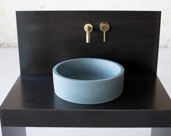 Round concrete sink. Wash basin. D40cm 15 3/4 inch. Navy Blue