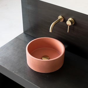 Small Wash basin. Concrete vanity sink. Peachy Pink. D32cm