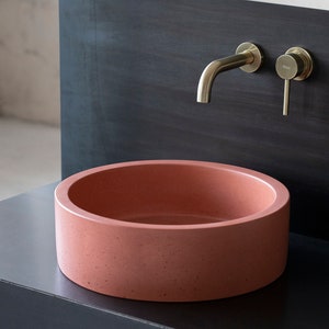 Lavabo rond en béton | Lavabo | Rose pêche |  P40 cm P36 cm P32 cm P25 cm