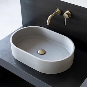 Large oval concrete sink Powder room basin Concrete vessel sink Light Gray BTN103