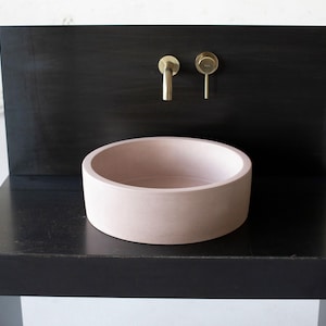 Round concrete sink. Wash basin. D40cm 15 3/4 inch. Light Pink BTN113