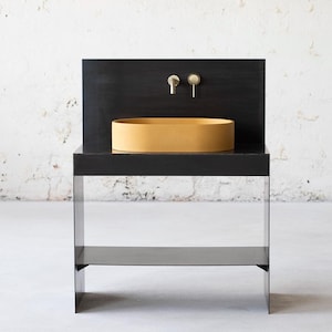 Large oval concrete sink Powder room basin Concrete vessel sink Yellow BTN111
