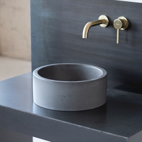 Round concrete sink | Small Wash basin | Concrete vanity | D32cm D12 1/2 inch | Anthracite | D25cm. 10 inch.