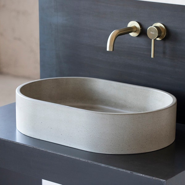 Oval concrete sink | Wash basin | Vessel sink | Natural Grey | 58x38 cm. 22 3/4 x 15 inch.