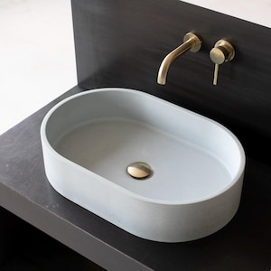 Lavabo grande ovalado de hormigón Lavabo de tocador Lavabo de hormigón color azul claro BTN105