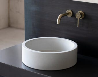 Round concrete sink. Wash basin. D40cm 15 3/4 inch. Off White BTN101