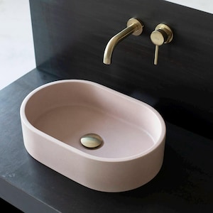 Small Oval concrete sink, Countertop washbasin in Light Pink BTN113