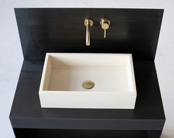 Rectangular concrete sink | Wash basin | Vessel sink | Beige | 55x35 cm. 21 3/4 x 12 3/4 inch.